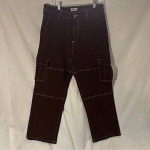 Y2K Brown Cargo Pants Contrast Stitch Streetwear Size 32 The Souled Store